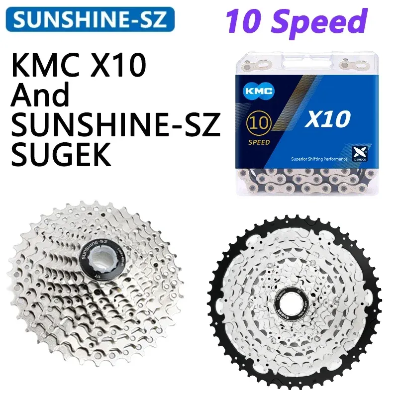 Sunshine 10 Hızlı Volan Yolu Bisiklet Freewheel Zinciri Seti HG54 KMC X10 Zincir 11-25/28/32/36/40/42/46/50t MTB Bisiklet Kaseti