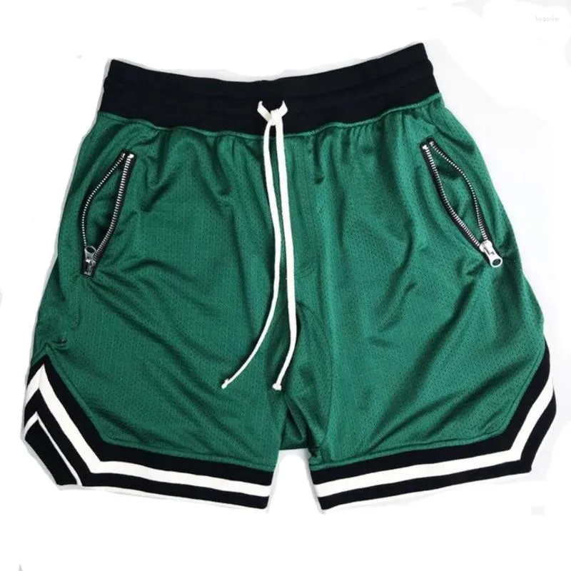 Shorts masculinos fitness fitness verão respirável jogador treino esportivo ginástica bodybuilding running zipper bolsos de basquete