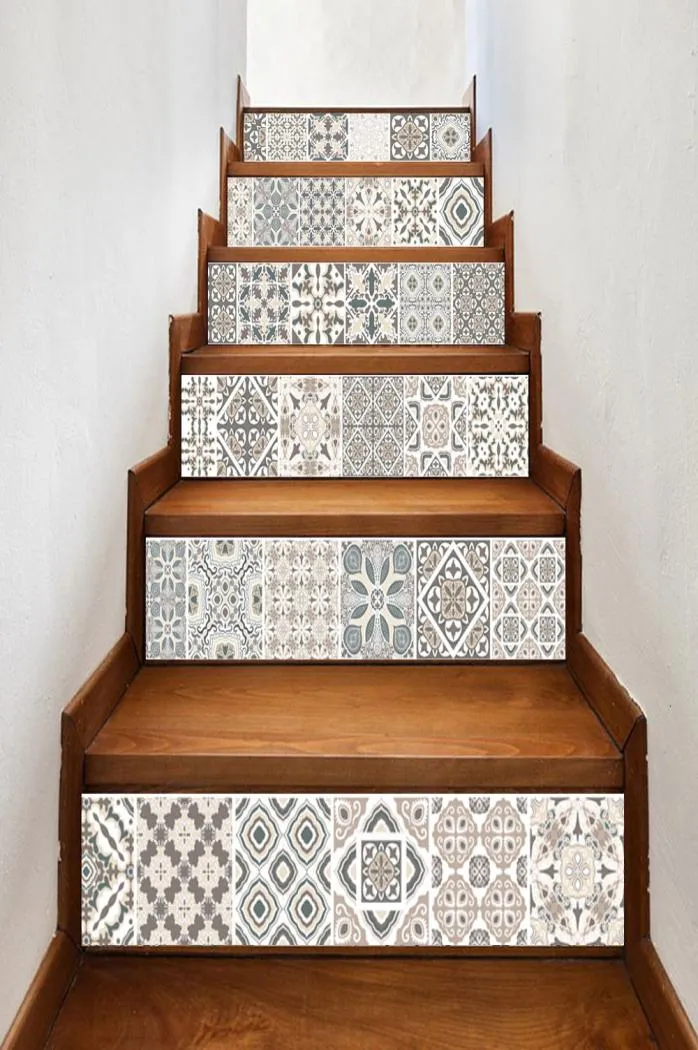 6pcssetアラビアタイル階段装飾ステッカー階段のためのセルフ接着ビニールデカール
