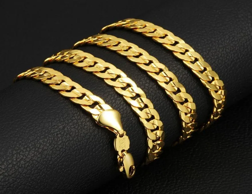 6mm Wide Necklace Cuban Chain 18k Yellow Gold Filled Solid Plain Mens Choker Chain 66cm Long Classic Jewelry9344164