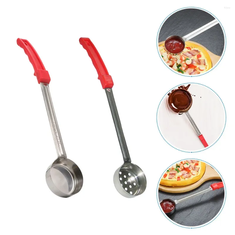 Cuillères 2 pcs Pizza Sauce Portion Portion Contrôle Louche Souple Berrouilleur Cuisine de service en acier inoxydable en acier inoxydable