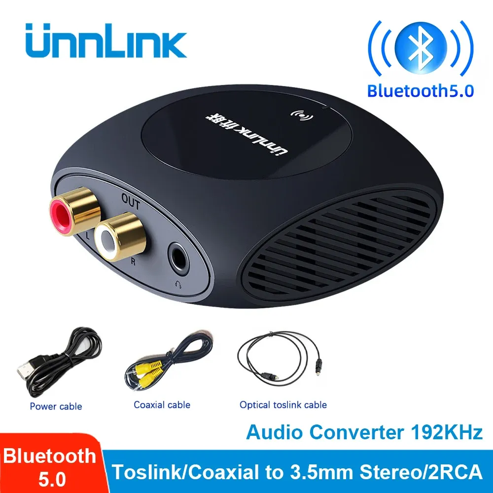 Connectors Unnlink 192KHz DAC Digital till analog ljudkonverterare Bluetooth 5.0 Decoder Spdif Toslink Coaxial till analog 3,5 mm 2RCA för TV