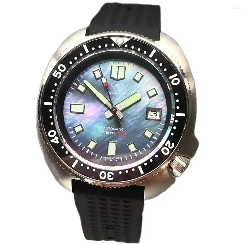 Wristwatches Tandorio NH35 MOP Dial Watch For Men Captain Steel Mechanical Diving 20Bar Silicone Strap Lume Clock