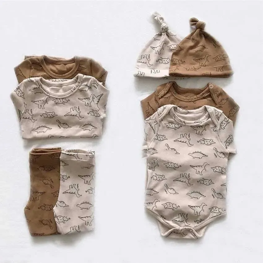 Брюки новорожденные девочка одежда набор мультфильма динозавр с длинным рукавом футболка+ дробики+ повседневные брюки+ леггинсы для детской одежды наряды