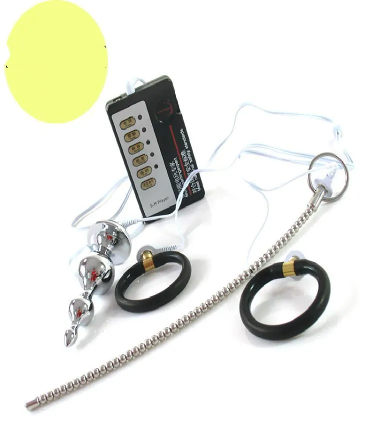 Elektroschockpuls Urethral Blockstimulation Masturbation Männlicher Analstecker G Punkt zurück Platz Penis Ring Alternative Werkzeuge9607376