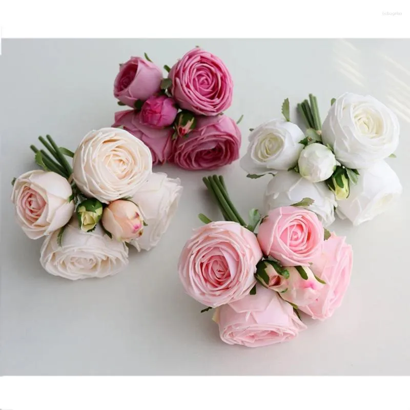 Decorative Flowers Moisturizing Rose With Wet Feeling Wedding Ceremony Holding Fake Bouquet DIY Home Garden Decoration Artificial