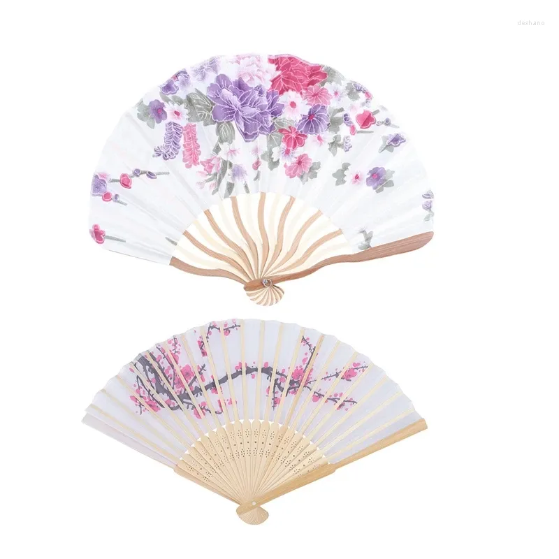 Figurines décoratives 2 pcs ventilateur à main pliable: 1pcs fleur bambou imprimé de style japonais