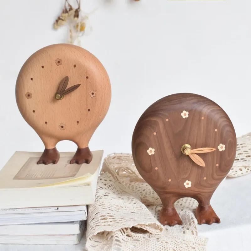 Creative Cute Bigfoot Mute Table Alarm Clock Bedroom Sedtable Decor Clock Solid Wood Child Alarm Clock Home Decor