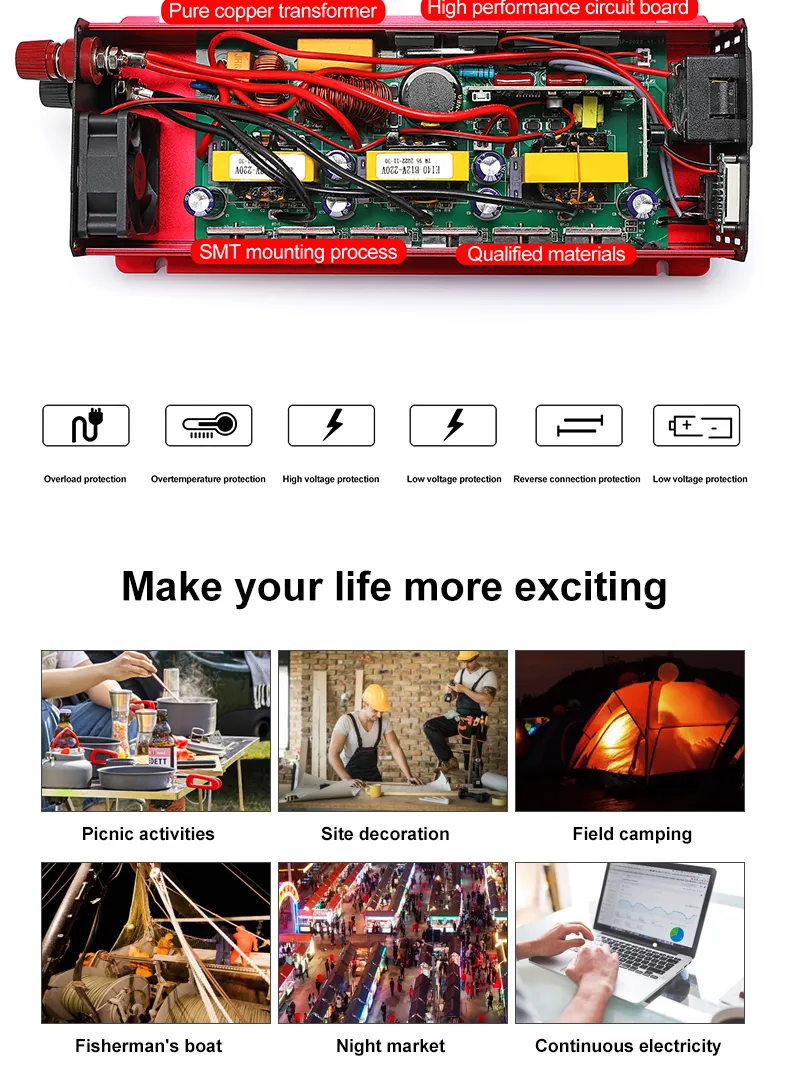 3000W Pure Sine Wave Inverter 12V 24V DC to 110V 220V AC Power ...