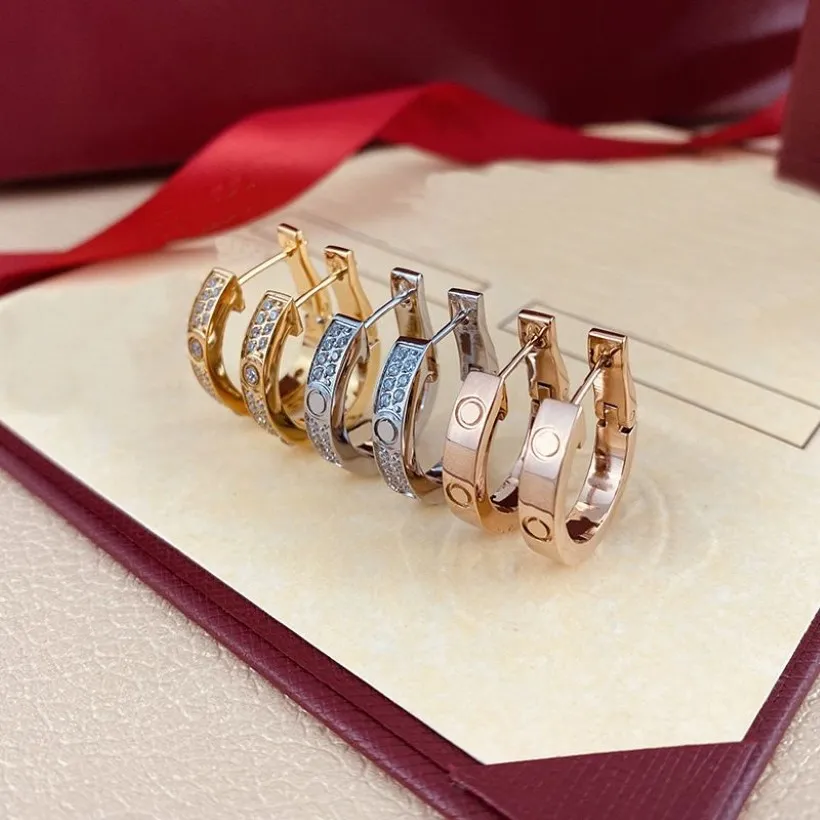 Designer 2Row Stones Hoop Earring Jewelry for Woman Lady Silver Gold Love Nail Earrings Wedding Promise Engagement Earring Gift NE257Z