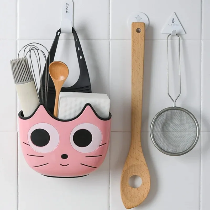 Schattige kattenvorm wastafel plank zeep spons raastrek badkamer houder keuken opslag zuignap keuken organisator gootsteen keuken