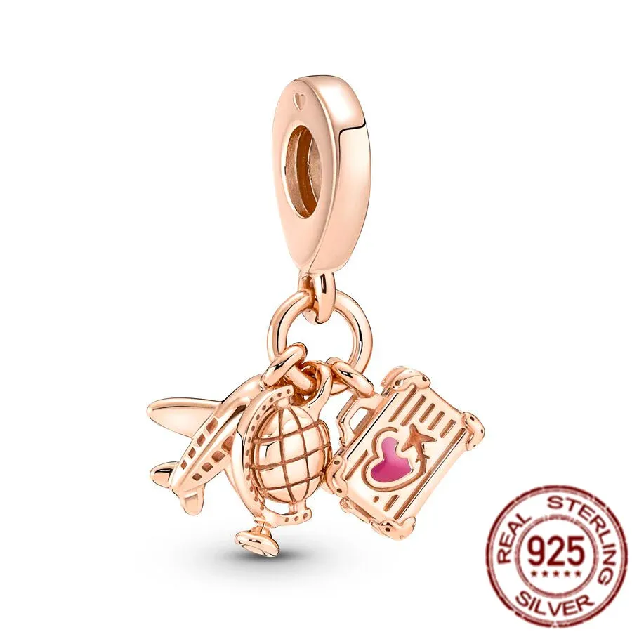 Rose Gold Splated Linked Sister Hearts Split Dangle Charm 925 Srebrny koralik Fit Fit Oryginalny Pandora Bransoletka DIY Prezent biżuterii