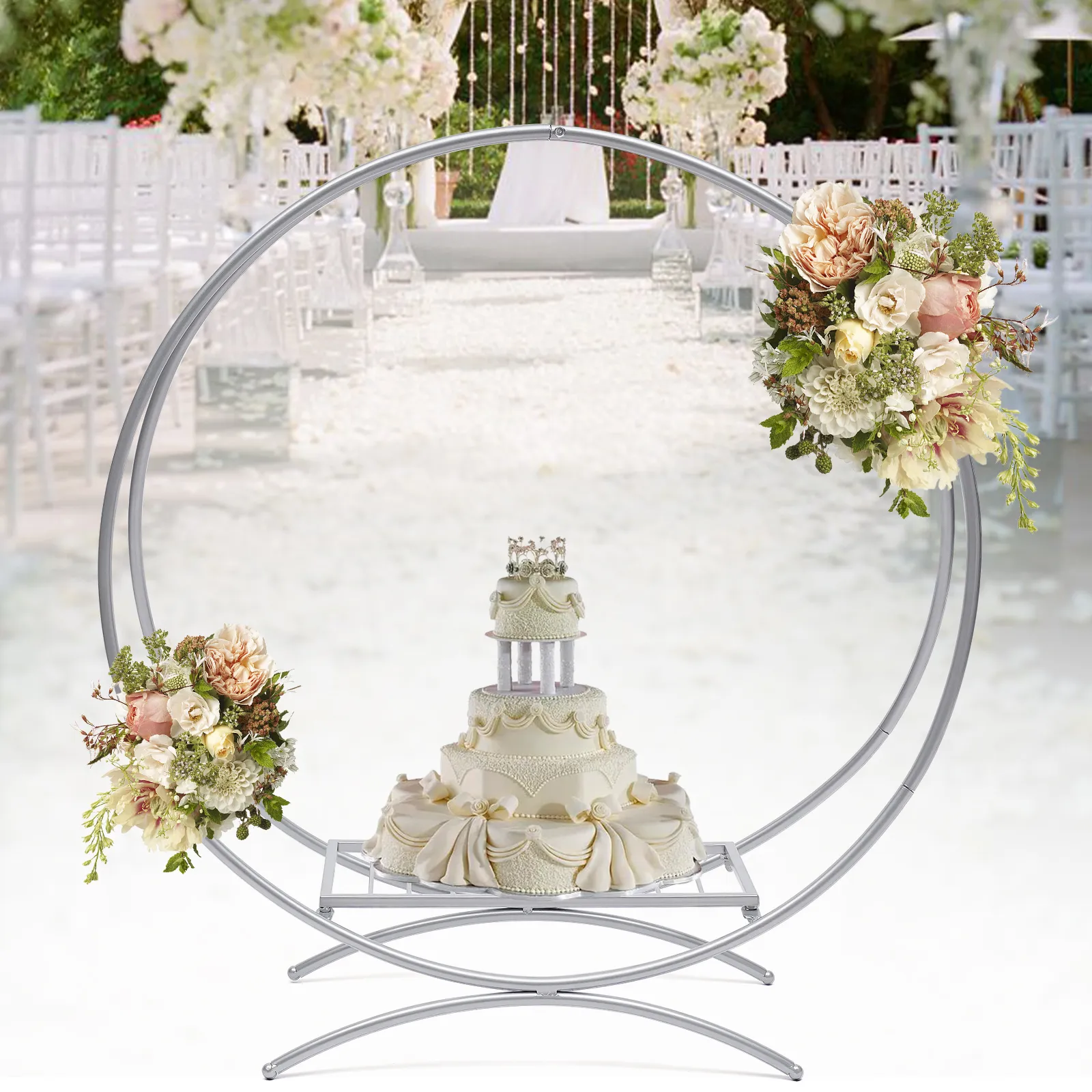 Oro 60 cm /80 cm Stand per torta nuziale supporto fiore Decorazioni per matrimoni floreali Arco di matrimonio in metallo Arch oro Double Hoop Wedding Parte