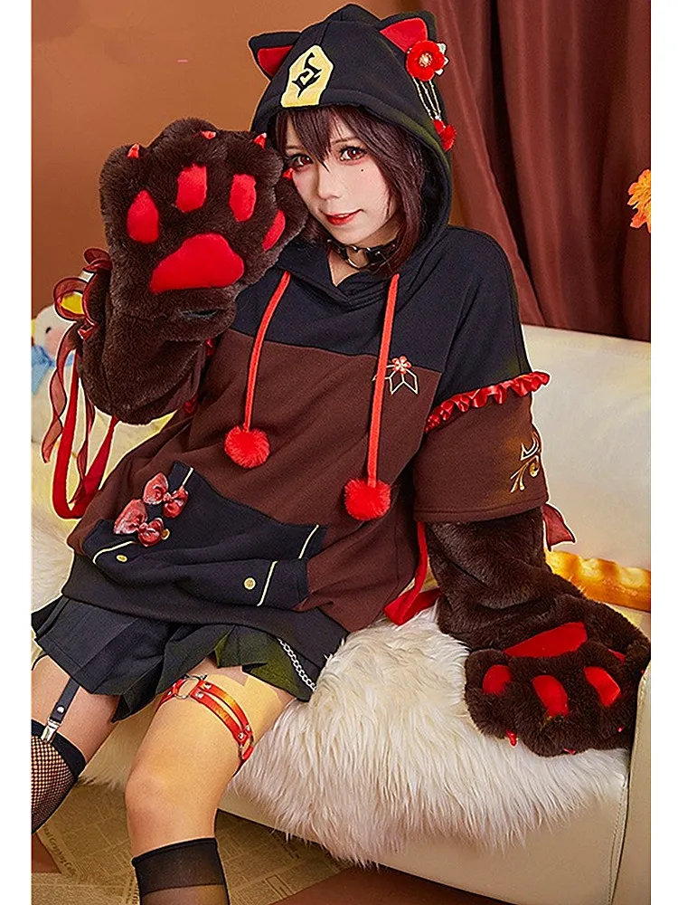 Game Genshin Impact Hu Tao Cosplay Costume Anime Women Autumn and Winter Coat Animal Claw Furry tröja för 2022 storlekar S-XL NYTT