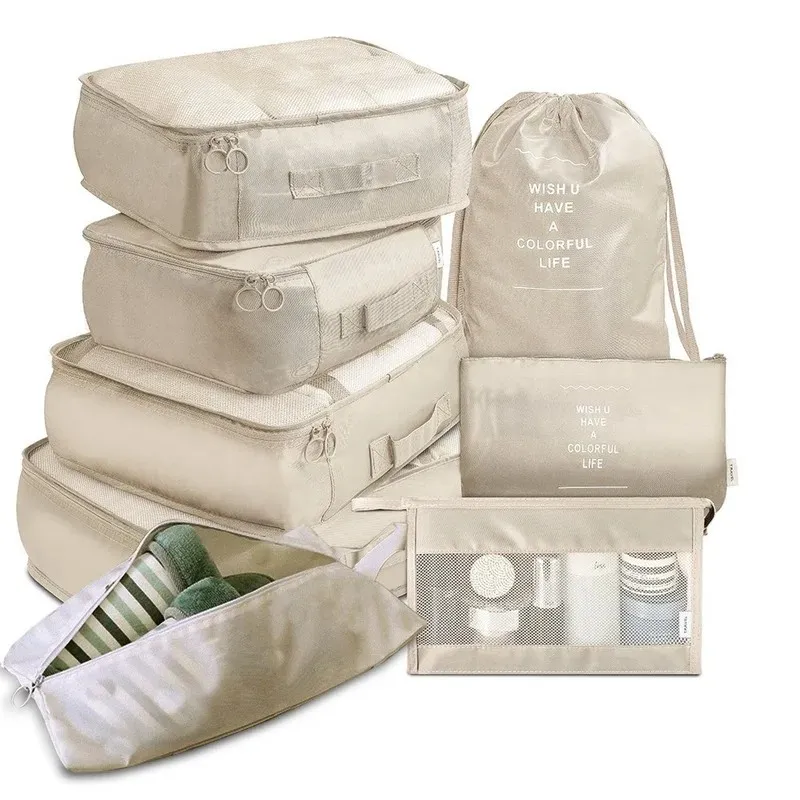 8 pezzidi sacchetti di stoccaggio dei bagagli di grande capacità imballaggio cubo biancheria intima da viaggio da viaggio cosmetico sacchetto da toeletta da toeletta