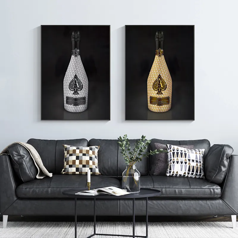 Affiches d'art mural Diamond Ace Champagne Bottle Canvas Impressions peintes de luxe Mural Pictures de salle à manger moderne Décoration de maison