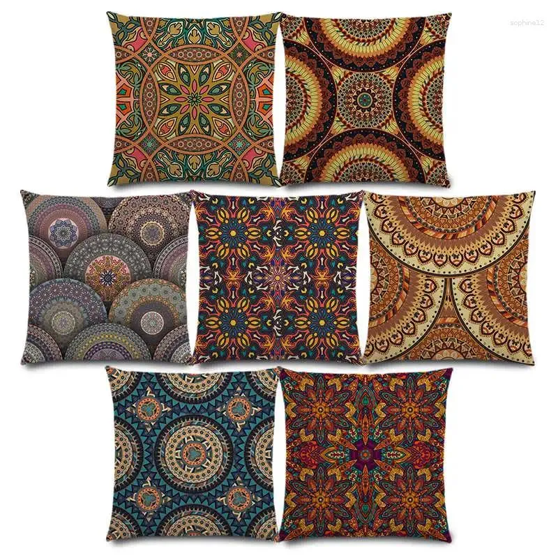 Kudde boho färgglada blommor abstrakt etniska blommor mandalas mönster designtryck lapptäcke retro täckning fall