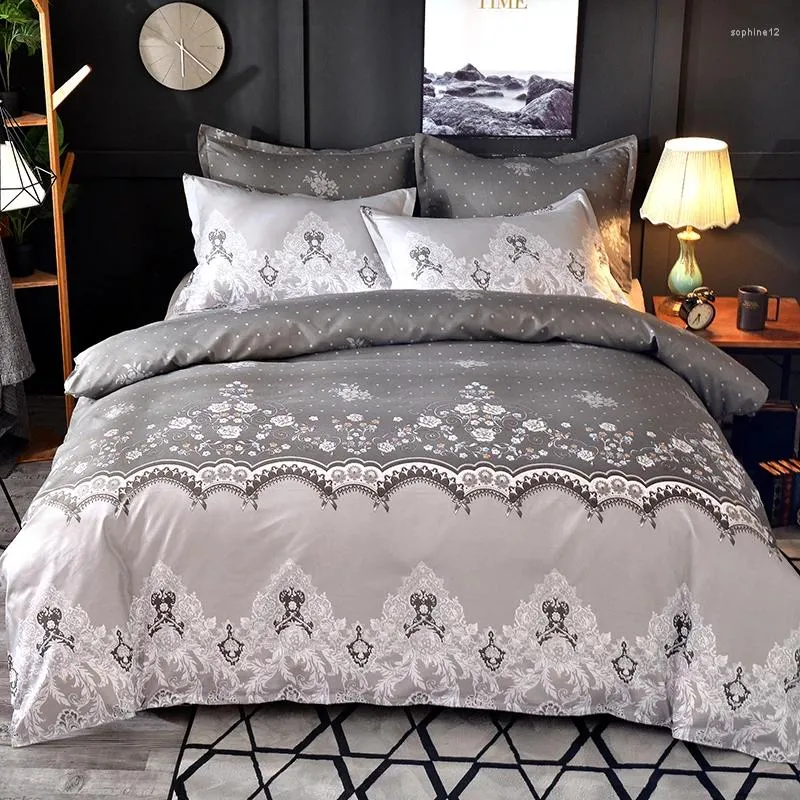 寝具セット北ヨーロッパセットホームテキスタイルシンプルなスタイルの花柄の花柄のベッドクロス羽毛布団カバーとコーナーネクタイ付き枕カバー