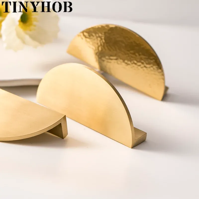 DIY Semi-Circular Shape Solid Brass Knob Furniture Handles Sector Drawer Pulls Kitchen Cabinet Gold Hammer Knobs and Handles