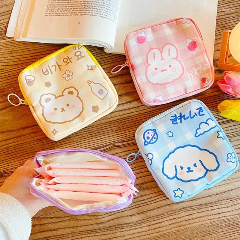 Storage Bags Cute Women Cartoon Sanitary Napkin Bag Girl Mini Makeup Money Card Lipstick Earphone
