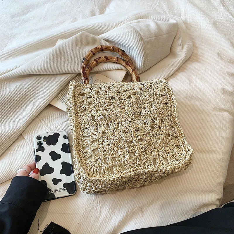 Bohemian Bamboo Handle Crochet Straw Beach Bag Primark For Women Paper Rope Knitting Clutch Travel Tote Square Purse With Hollow Design From Coisinistore 25.17 DHgate.Com