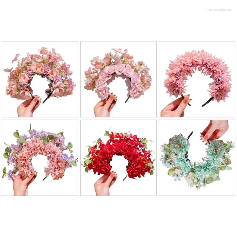 Hair Clips Y4QE Double Sided Flower Headband Mexica Rose Hairband Fashion Women Bride Accessory Bridal Garlands