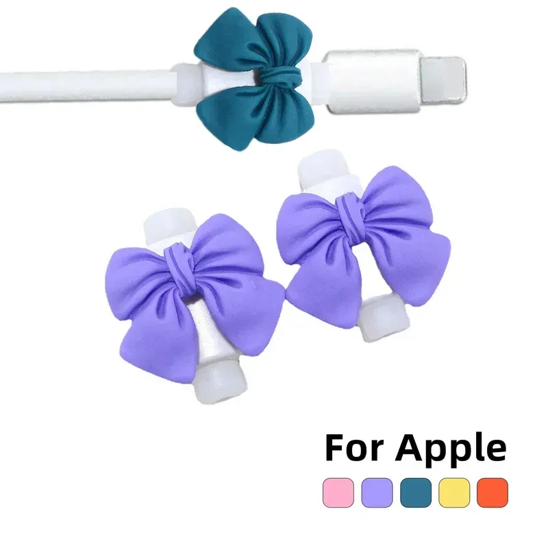 1 par fast färg Bow Cable Protector Cover för Apple iPhone Samsung Universal Phone Charger Hörlursladdskyddshylsa