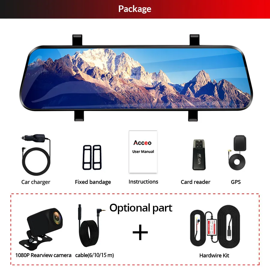 Acceo D13 Android Dash Cam | 10'' Streaming RearView Mirror | 4G FHD ...