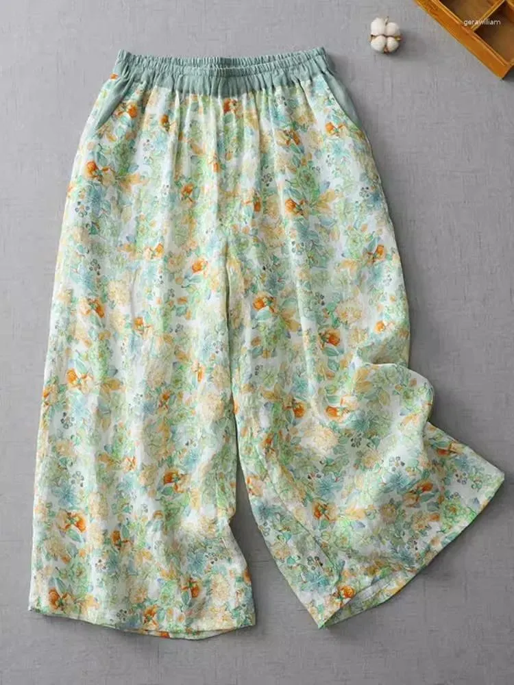 Spodnie damskie kwiatowy nadruk dla kobiet 2024 Letnie swobodny, cienkie, proste spodnie retro literackie harem harem