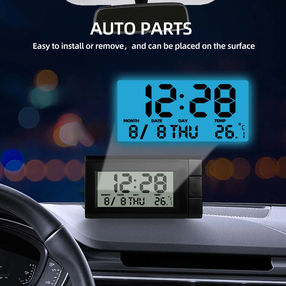 OUNONA Solar-Powered Car Clock Thermometer Digital Dashboard