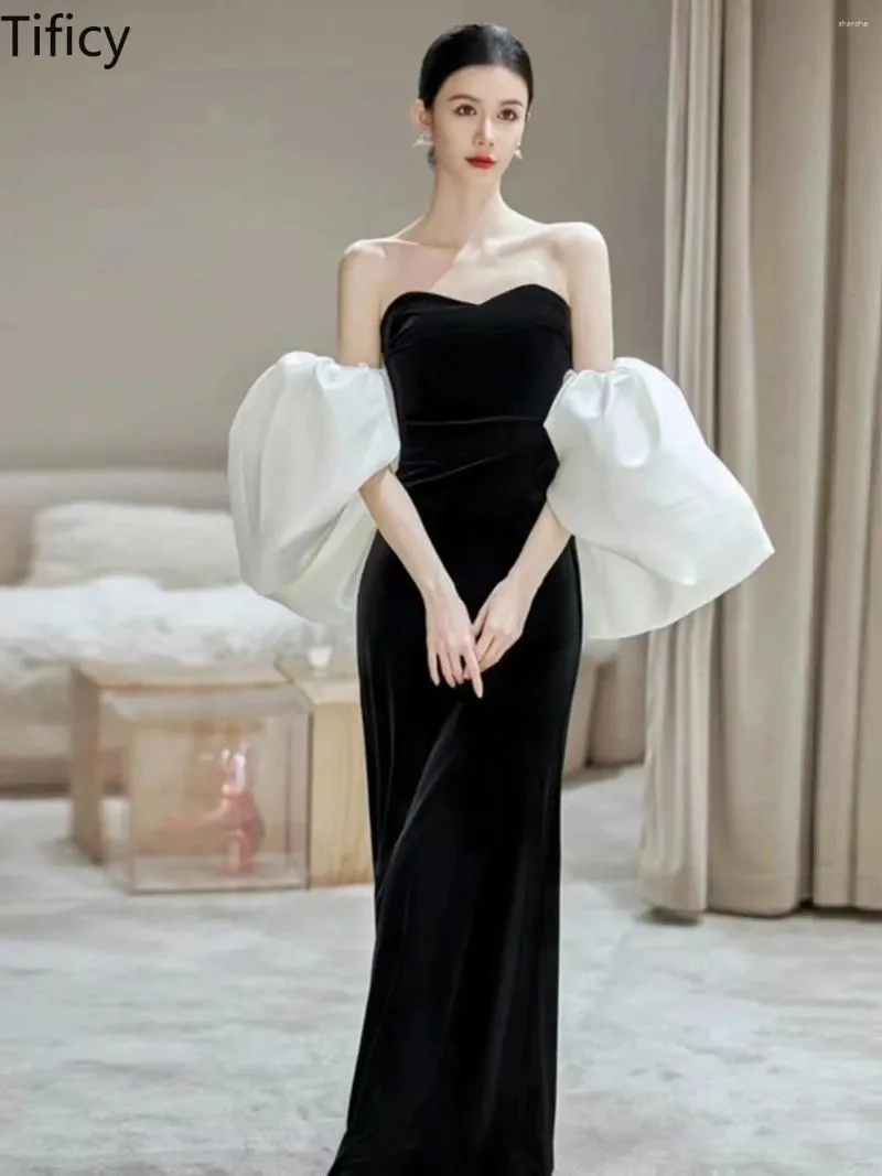 Casual Dresses French Black Women's Bandeau Velvet High-end Temperament Banquet Annual Meeting Host Party Engagement Mermaid Evening Dress