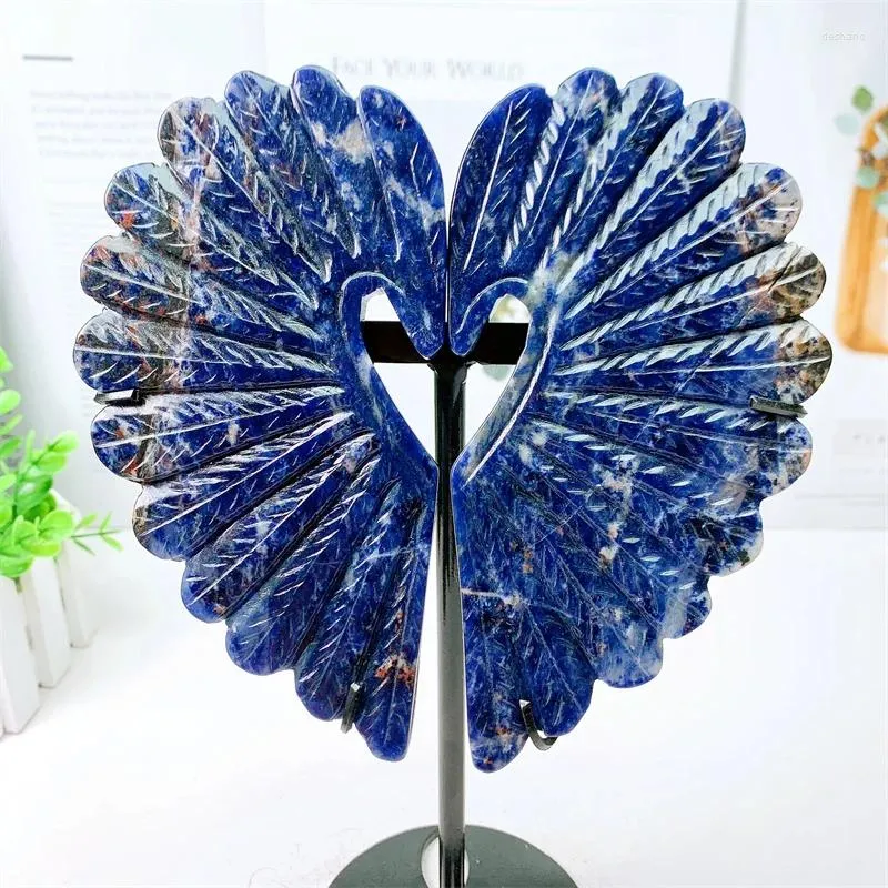 Estatuetas decorativas naturais de pavão de sodalita azul natural asas de escultura com energia de cura de pedra preciosa de pedra decoração de pedra doméstica