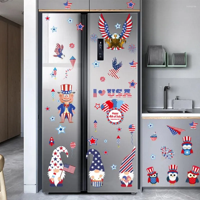 Pegatizas de ventana 9pcs/Pack Party American Independence Day colorido PVC Door Decoración para el hogar Lindo Festival de Regalos Adhesivos Reutilizables