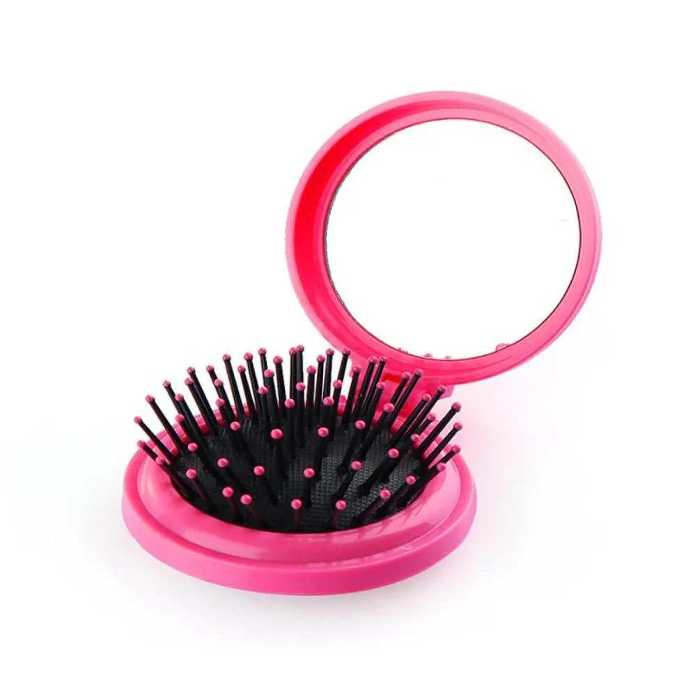 Hair Brushes Colorf Girls Portable Mini Folding Comb Airbag Mas Round Travel Brush With Mirror8823587 Drop Delivery Products Care Styl Otwf9