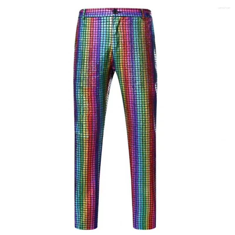 Pantalon masculin 2024 Spring Bright Green Plaid Cost Pantmand Fashion Black Blue Silver Pantalones Sequin Glitter Men