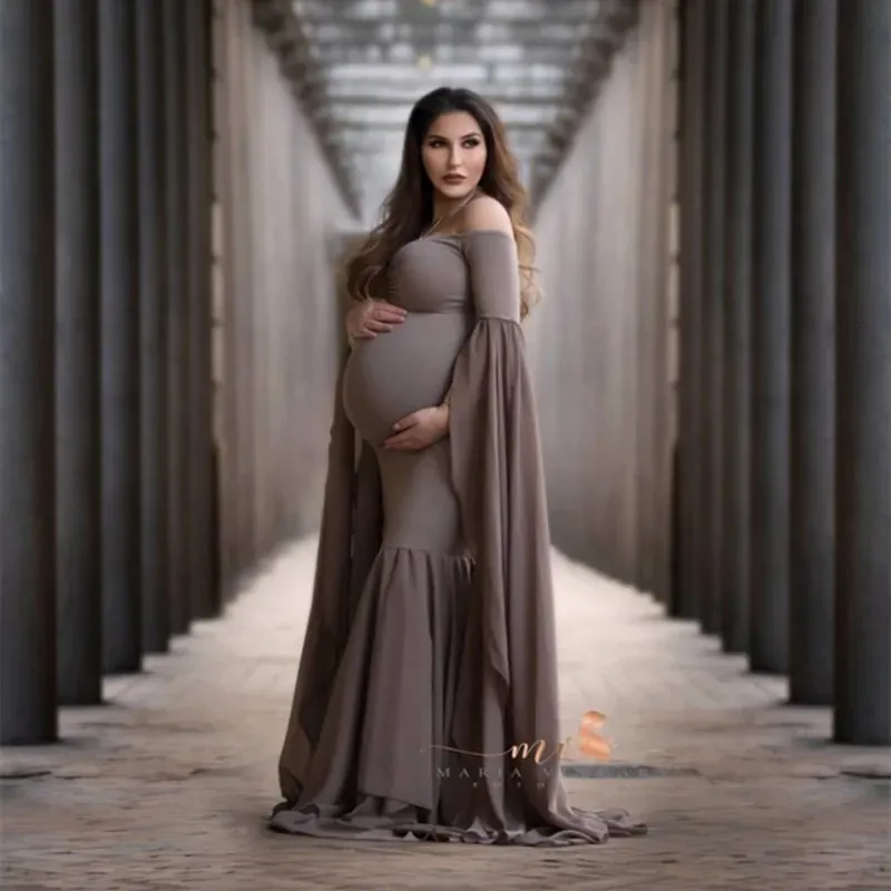 Maternity Pography Long Dress Bodycon Stretchy Pregnancy For Po Shoot Pregnant Woman Maxi 240326
