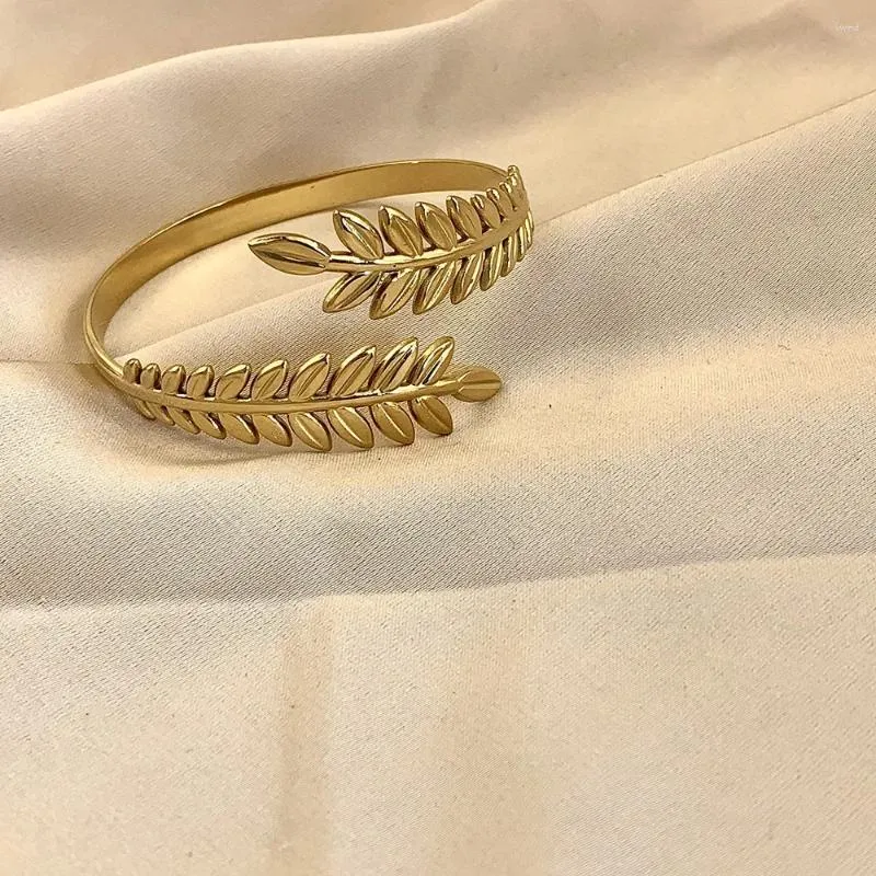 Bangle Fashion Olive Branch For Women Luxury Stainless Steel Gold Plated Jewelry Open Adjustable Mother's Day Gift