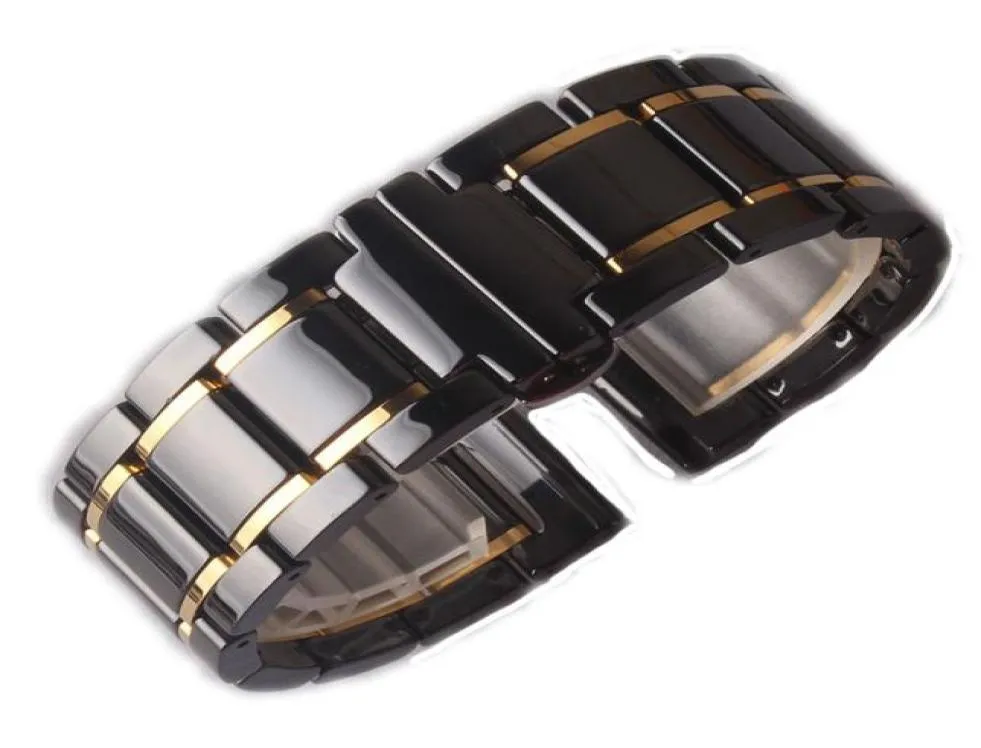 20mm 21mm 22mm 23mm 24mm Ceramic Watchbands Strap Högkvalitativ klocktillbehör svart med guld för smarta klockmän kvinnor Releas7281223