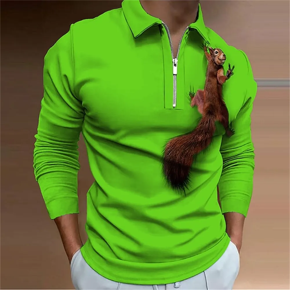 2023 Men Polo Shirt Golf Animal Topps Graphic Prints Skriv ut utomhusgata T-shirt Långärmad blixtlåsklädkläder Disel Designer