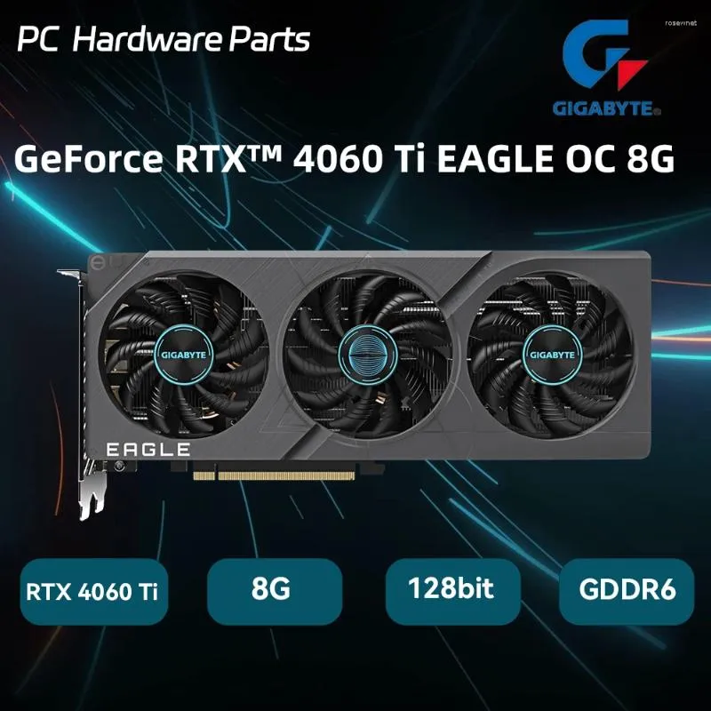 Витрины Gigabyte GeForce RTX4060 Ti Eagle OC 8G с тройными вентиляторами 8 ГБ 128-бит GDDR6 GV-N406Teagle OC-8GD Видео