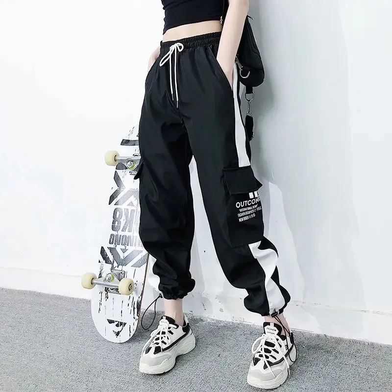 Frachthosen Sommer Frauen hohe Taille losen Jogger Streetwear Punk Schwarz Capris Hosen Koreanische Haremhose 240411