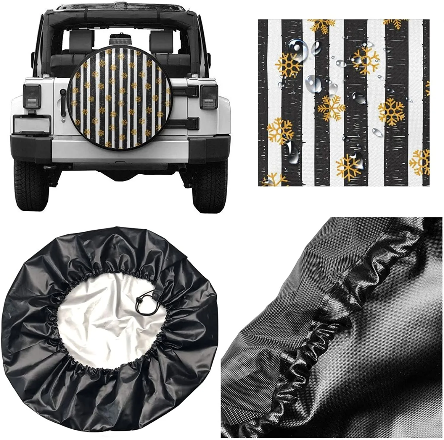 Copertina di ruote ruota di scorta a strisce in bianco e nero Protezioni di ruote a prova di polvere impermeabile universali rimorchio, SUV