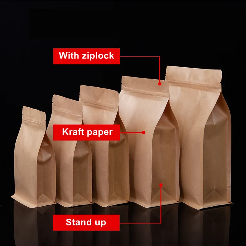 Stobag 50pcs Kraft Paper Food Packaging Sacs Ziplock Socks Scelled for Candy Tea Nuts Rangement Rangement Réutilisable Zip Lock Pouche