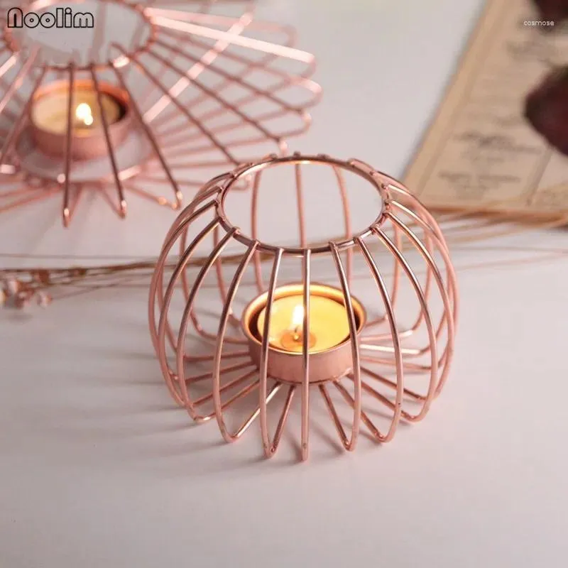 Candle Holders NOOLIM Rose Gold Iron Candlestick Nordic Creative Geometric Holder Tabletop Ornaments Home Wedding Decor