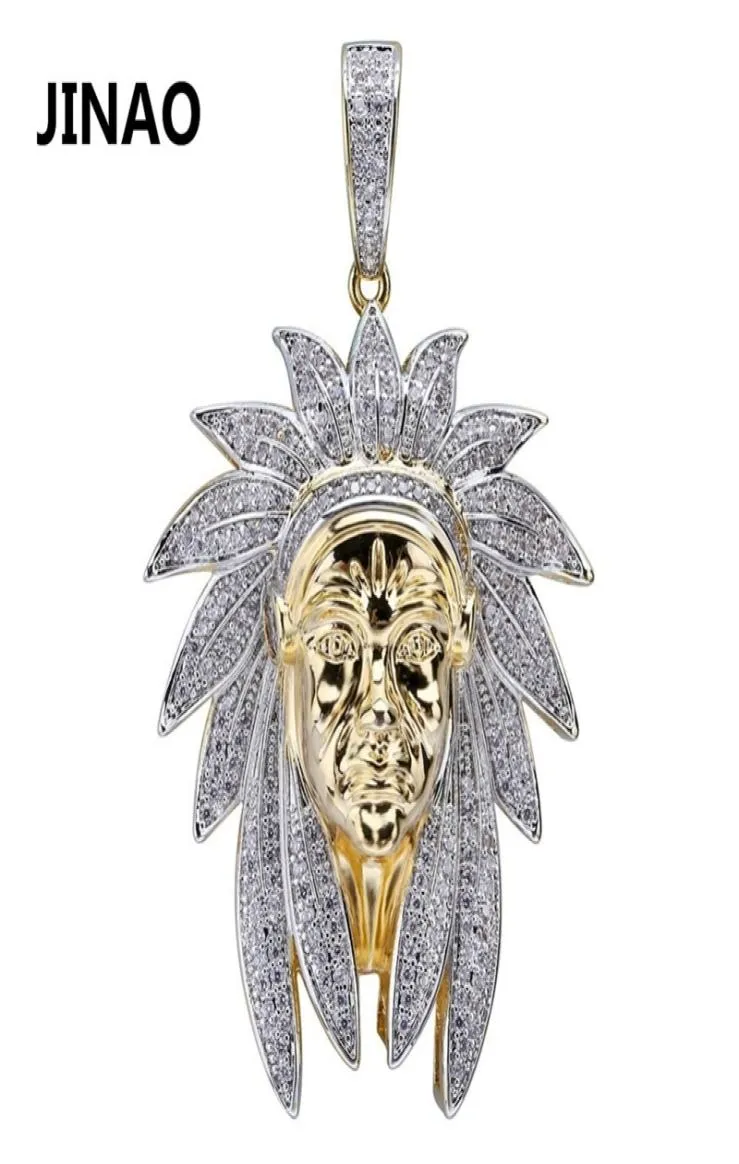 Iced Out Indian Chief Head Charm Pendant & Necklaces Hip Hop Gold Silver Color Chains For Men Mask Indian Gifts Jewelry 2010139428473