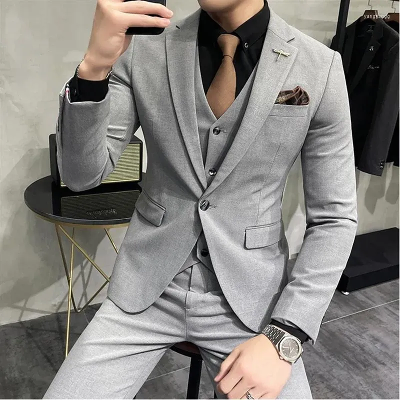 Ternos masculinos de negócios formais casuais homens 3 peças clássicas slim fit nitch lapela botão único terno masculino casamento noivo figurino de smoking homme