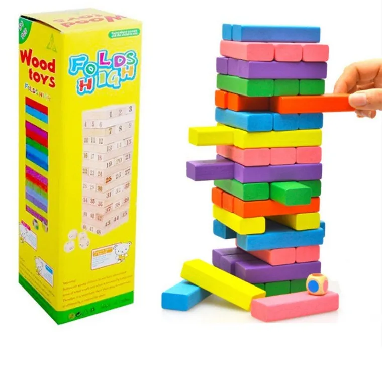 48 stuks houten kleurrijke tuimelende torenblokken met dobbelstenen stacking game gebouw balancing puzzel sorteren familiespellen