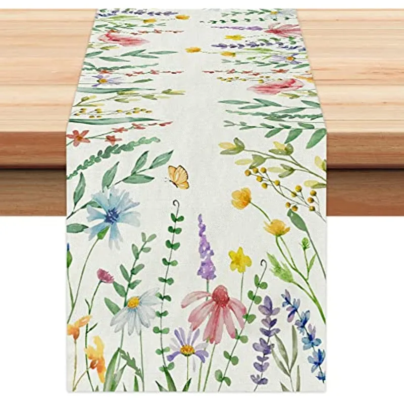 Spring Table Runner Aquarel Wildflowers Farmhouse Holiday Keukentafel Decoraties Indoor Outdoor Dinner Placemats