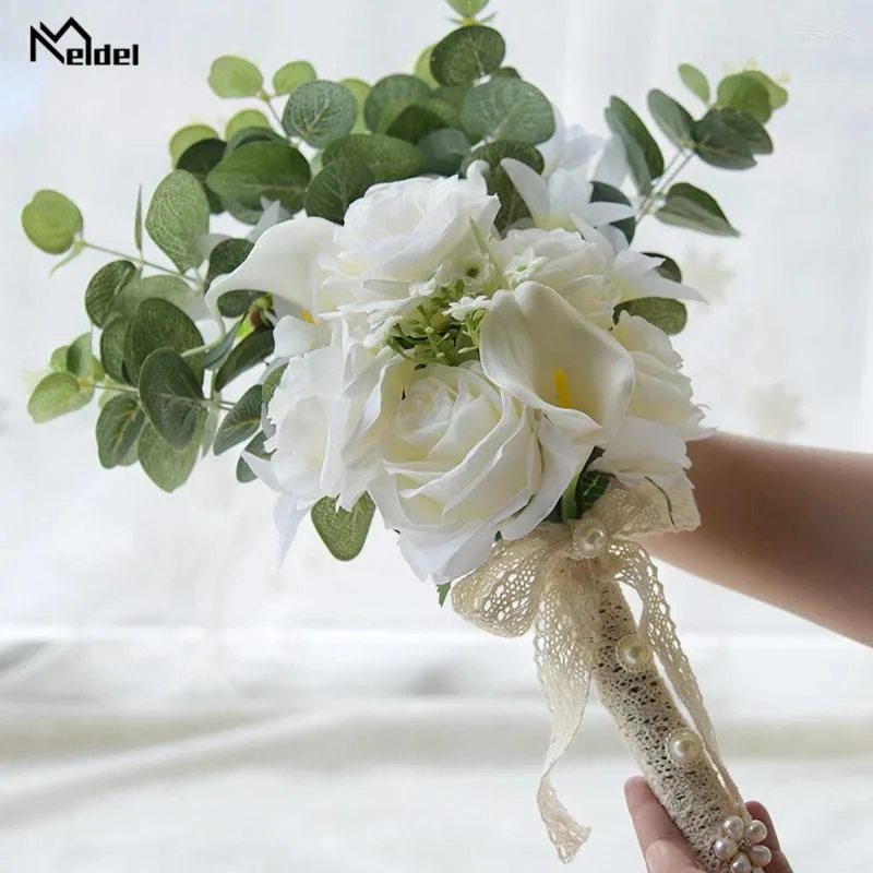 Fleurs de mariage Meldel Blanc Rose Rose Bouquet Bouquet de soie Bouquets artificiels Hortensia Roses Péony Flore Accessoires