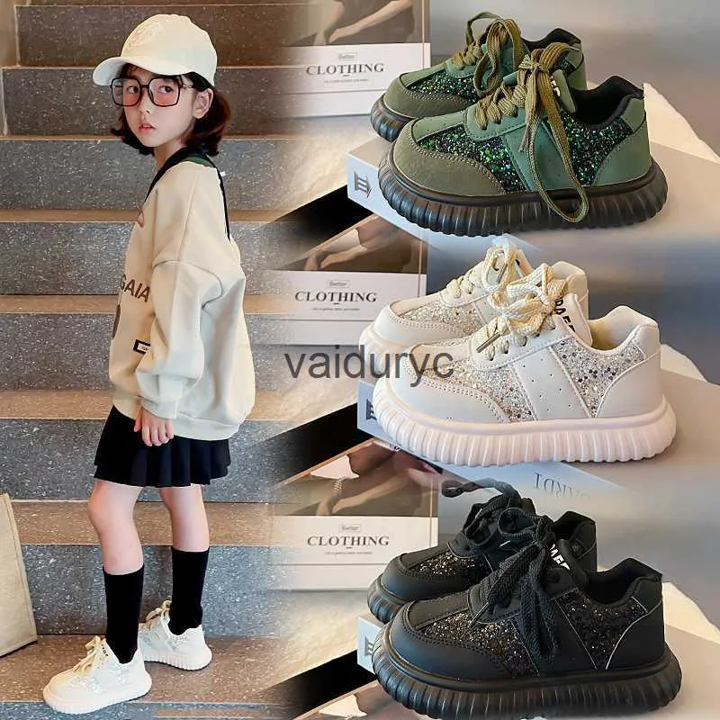 Sneakers Childrens Sports Shoe Trend 2023 Baby Sequins Koreaanse editie herfst nieuwe hardloopschoenen voor jongens en meisjes lichtgewicht casual H240411